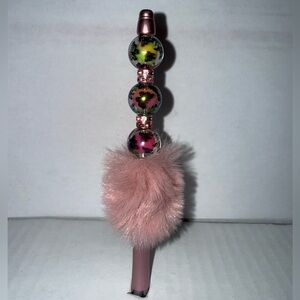 Handmade Beaded Pen-  Butterfly Resin Beads with Pink Fur base